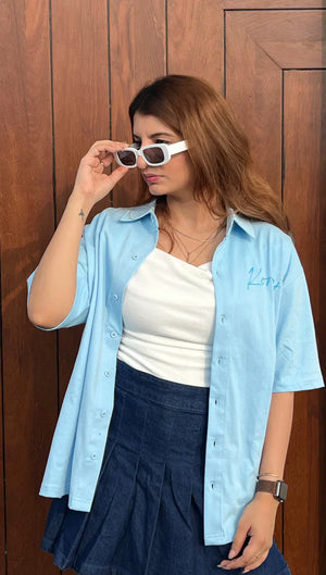 Korraj | Baby Blue Serenity | Oversized Scenic Shirt – Effortless Style & Comfort