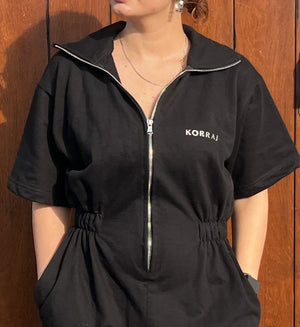 Korraj | Oversized Sleeves Zipper Playsuit with Pockets – Bold Streetwear, Effortless Style