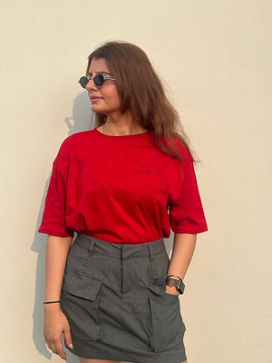 Korraj Oversized Soft Cotton T-Shirt | Red Basic Tee for Comfort & Style