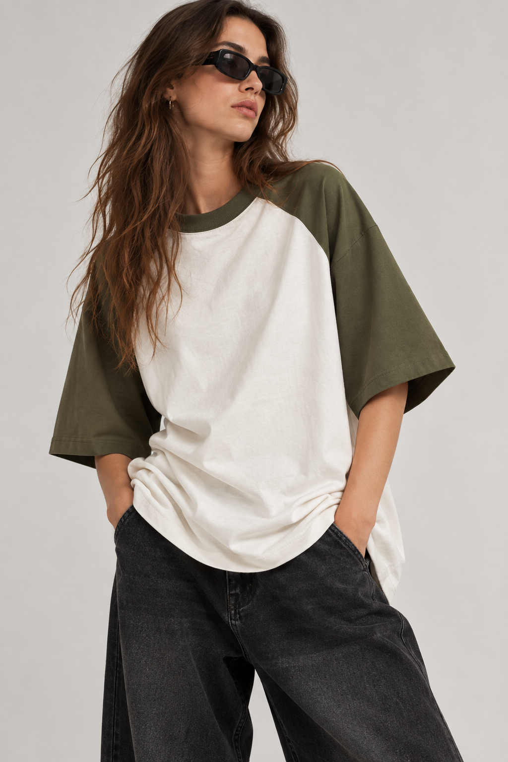 Classic Olive Green Oversized Raglan Tee