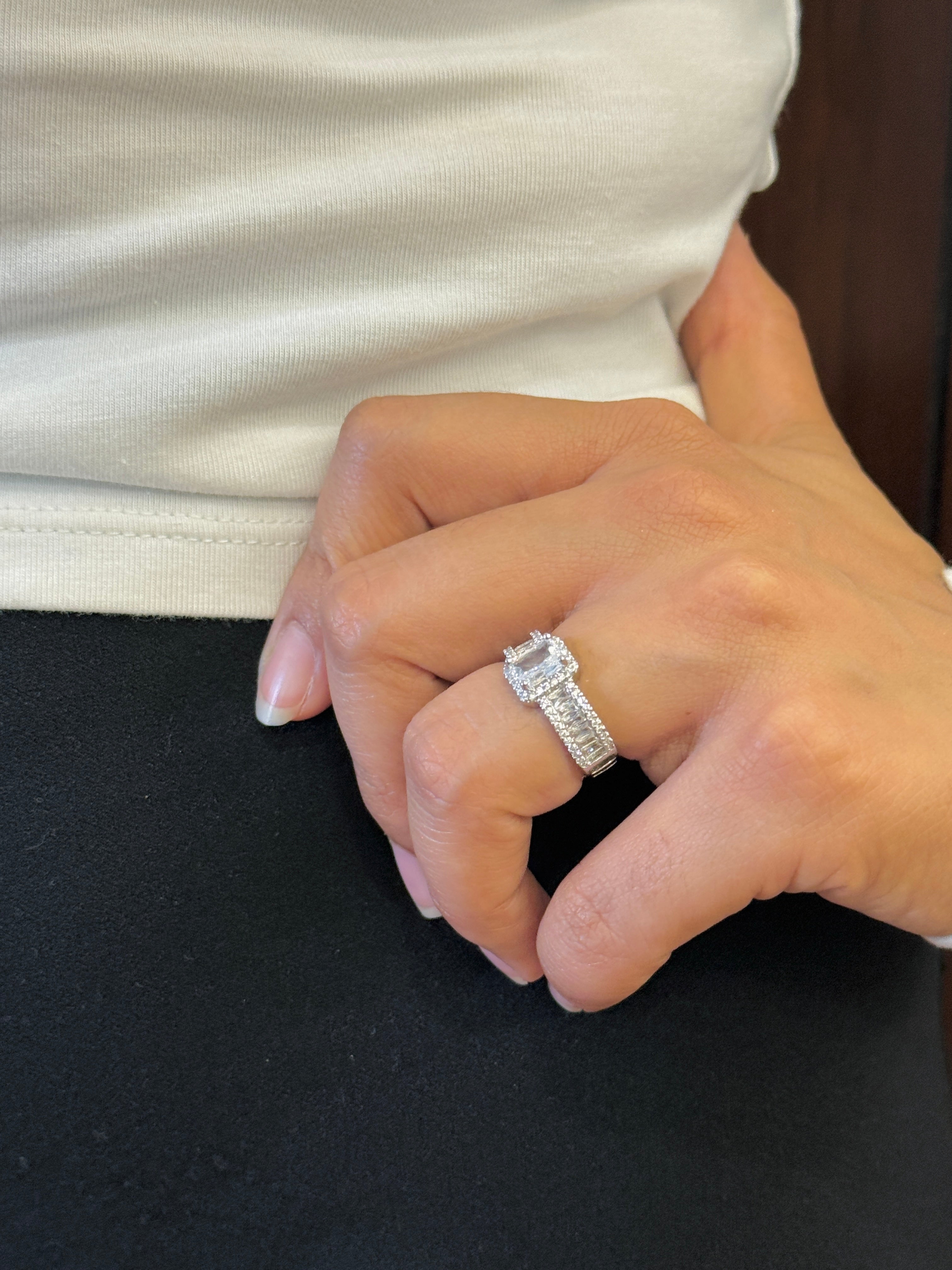 Platinum Plated Studded Stone Ring