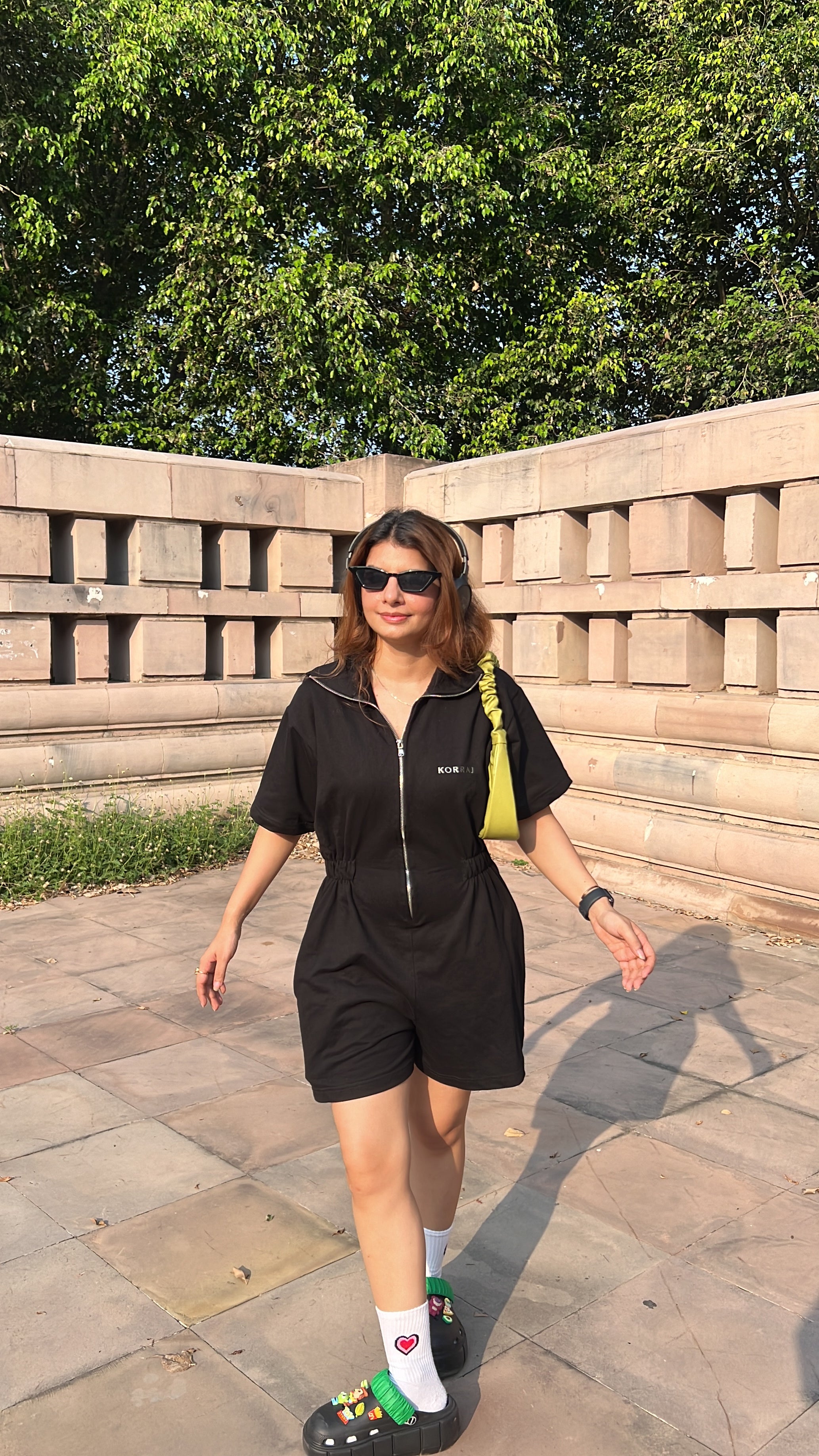 Oversized sleeves Zipper Playsuit with pockets