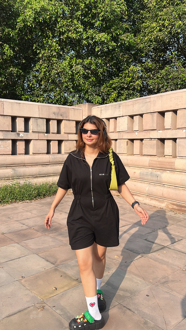 Oversized sleeves Zipper Playsuit with pockets