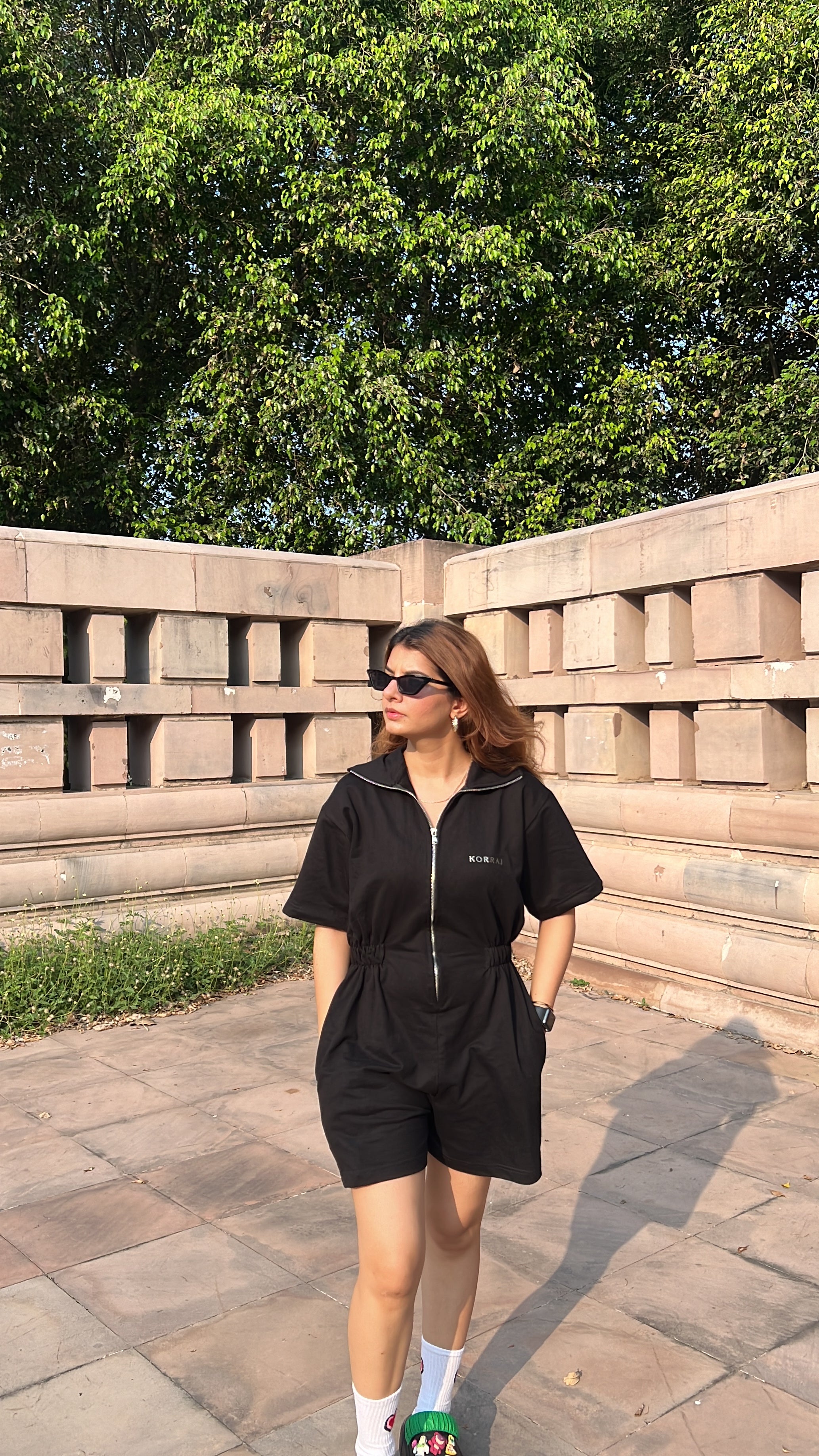 Oversized sleeves Zipper Playsuit with pockets