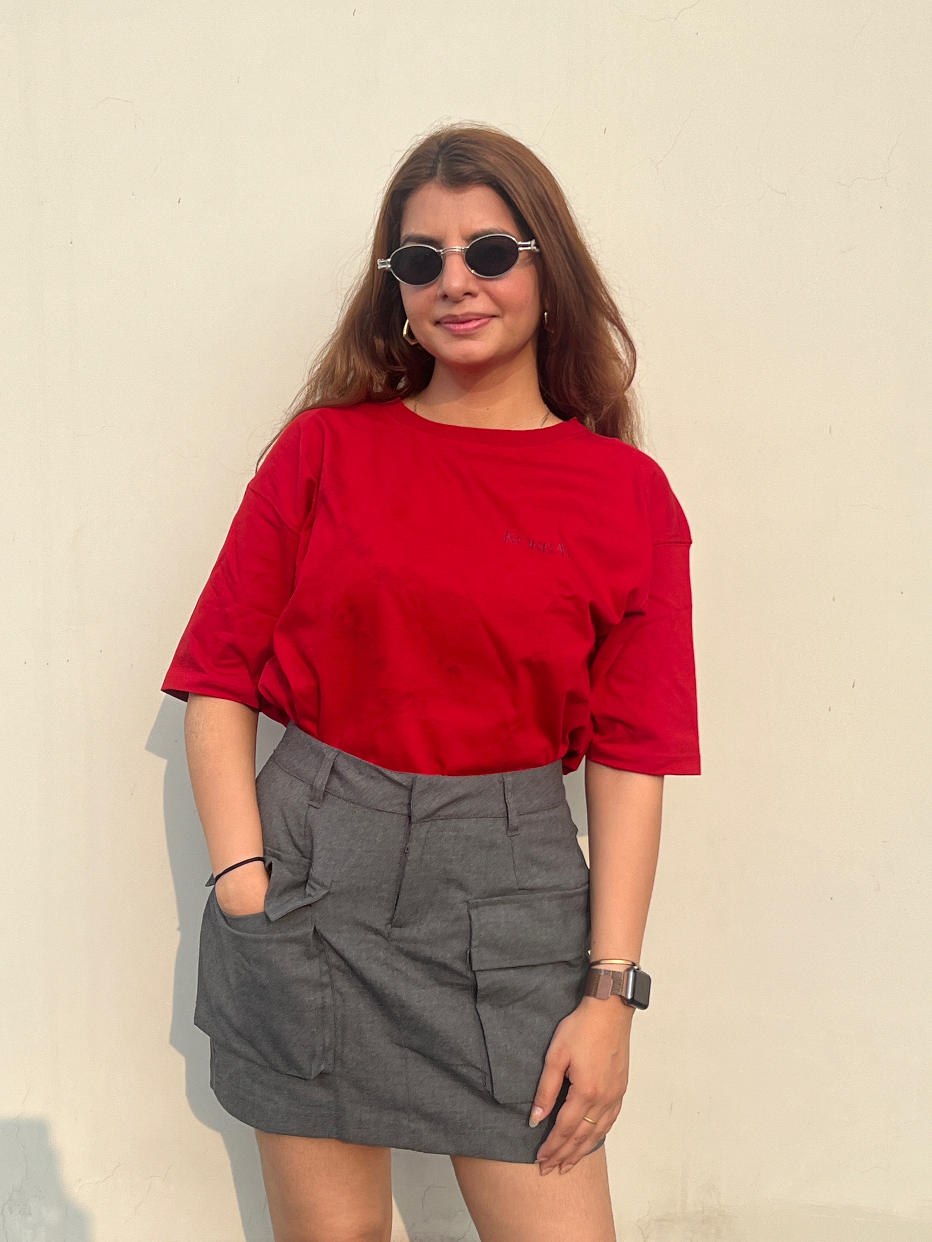 Soft Cotton | Round Neck | Red Basic Oversized Tshirt