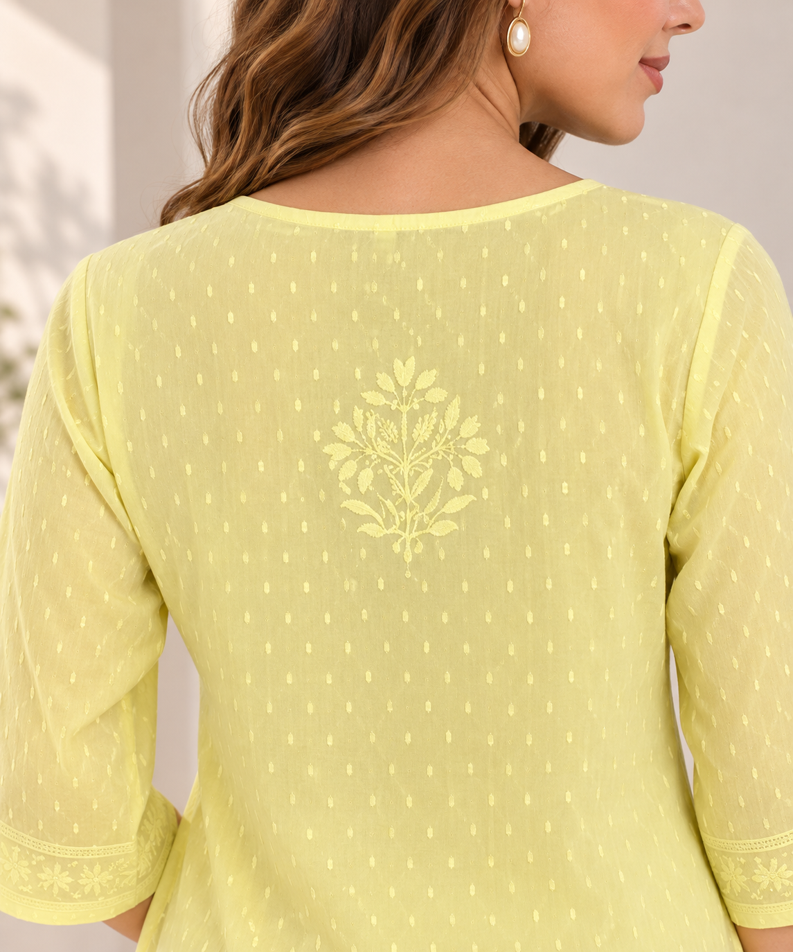 Butter Yellow Hand Embroidered Short Kurti