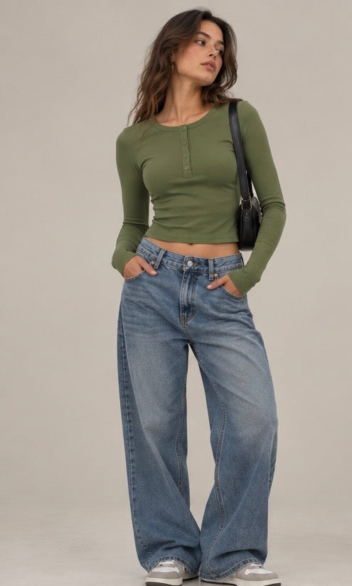 Women Green Button Up Top