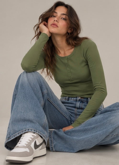 Women Green Button Up Top