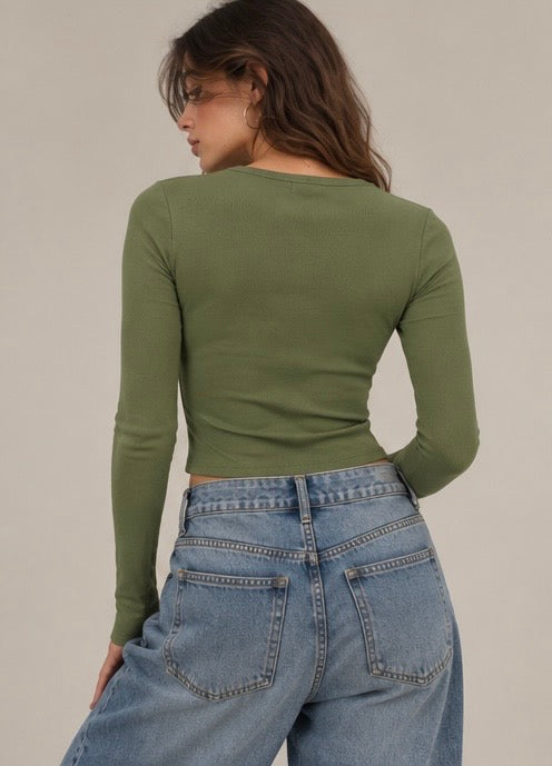 Women Green Button Up Top