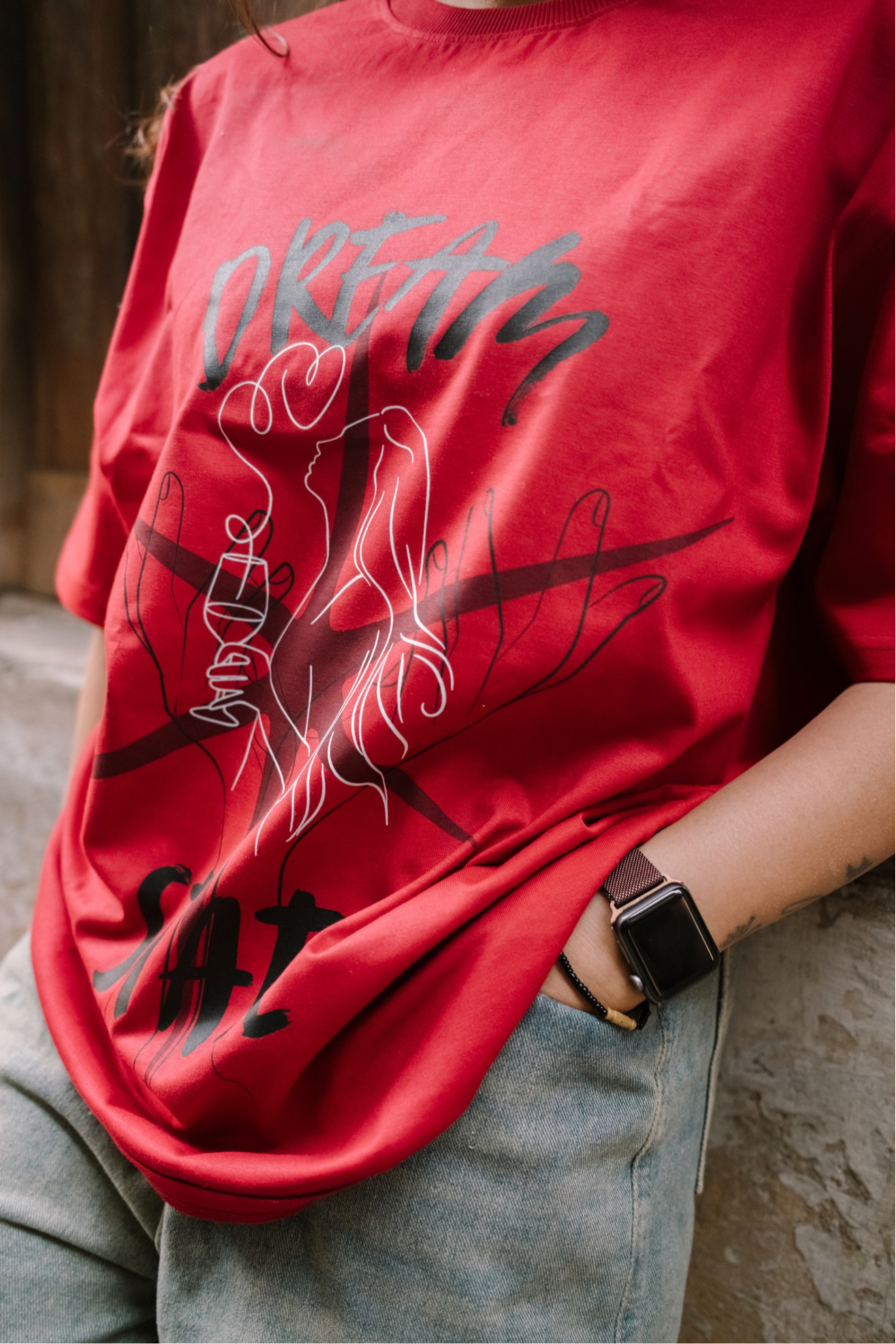 Red|Dream State|Soft Cotton|Oversized Tee