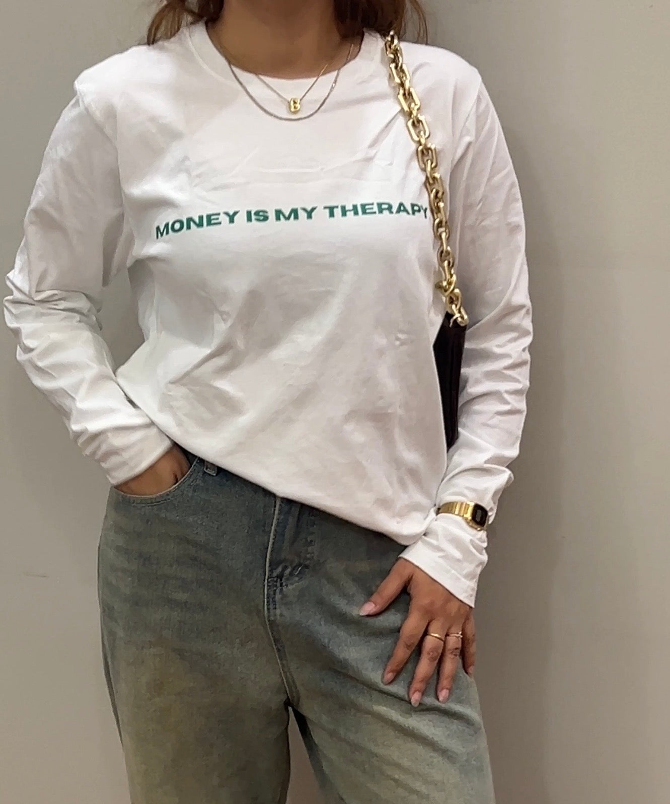 Money Is my Therapy Oversized T-shirt in Full Sleeves
