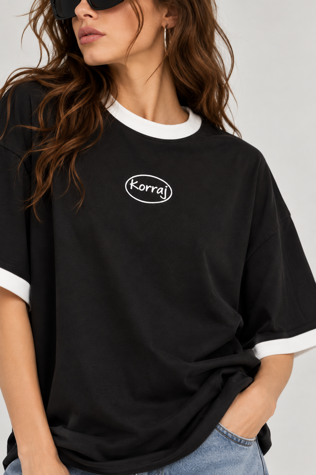 Black Oversized Ringer T-Shirt