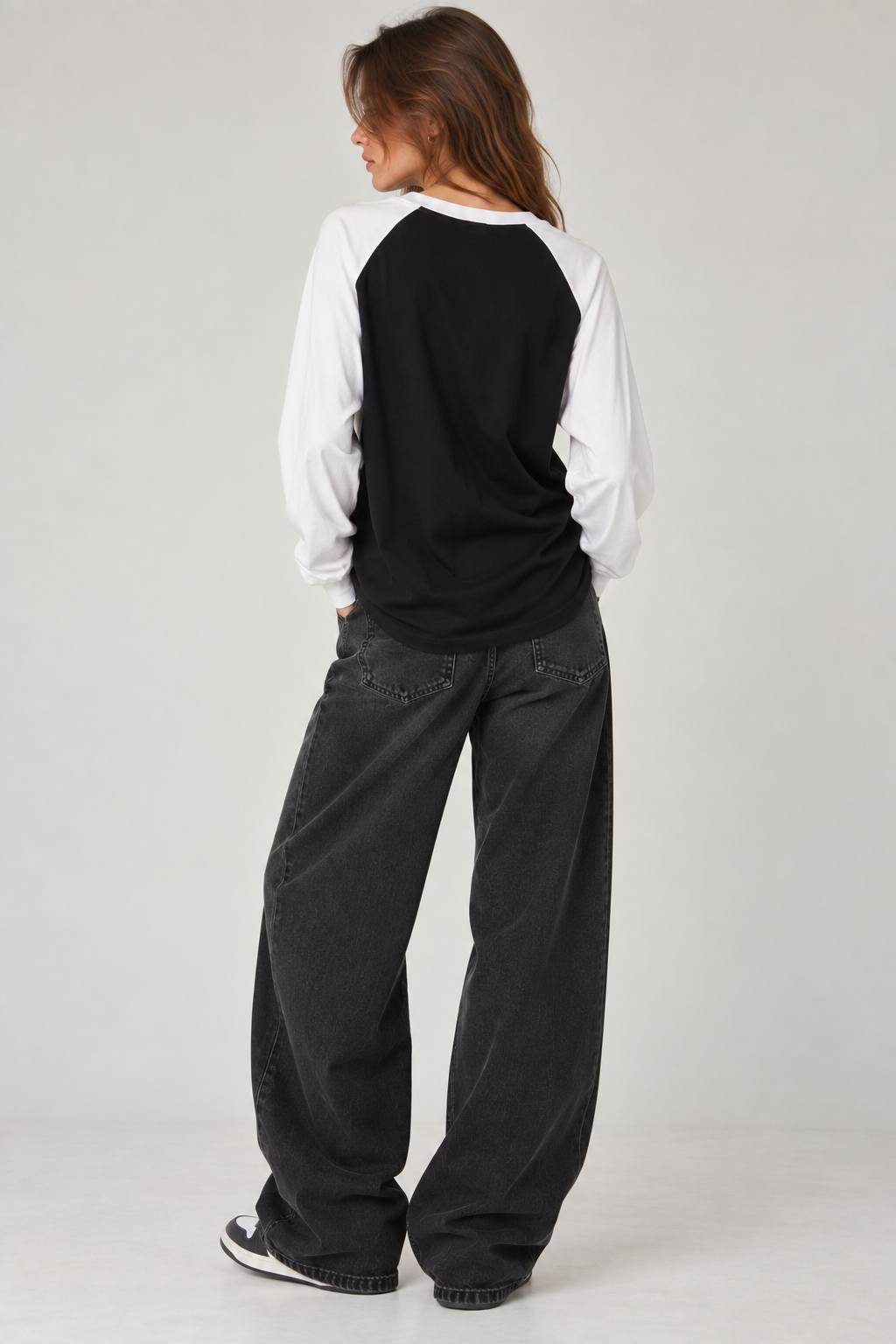 White & Black Full Sleeve Raglan T-Shirt