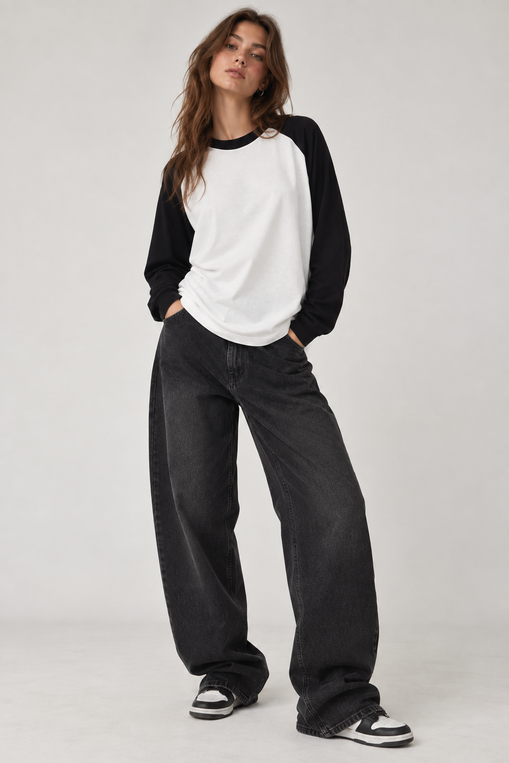 Black & White Full Sleeve Raglan T-Shirt