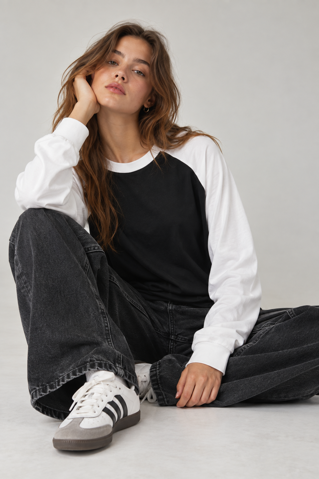 White & Black Full Sleeve Raglan T-Shirt