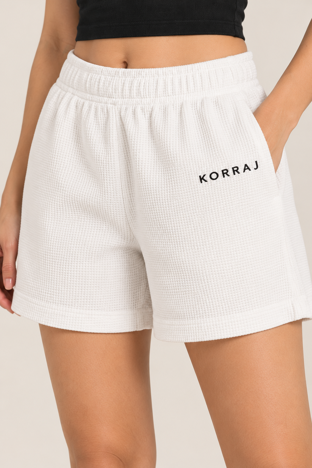 WHITE WAFFLE SHORTS
