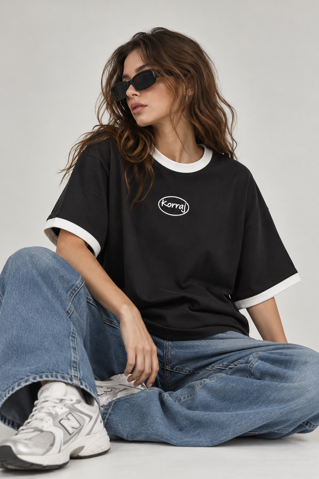 Black Oversized Ringer T-Shirt
