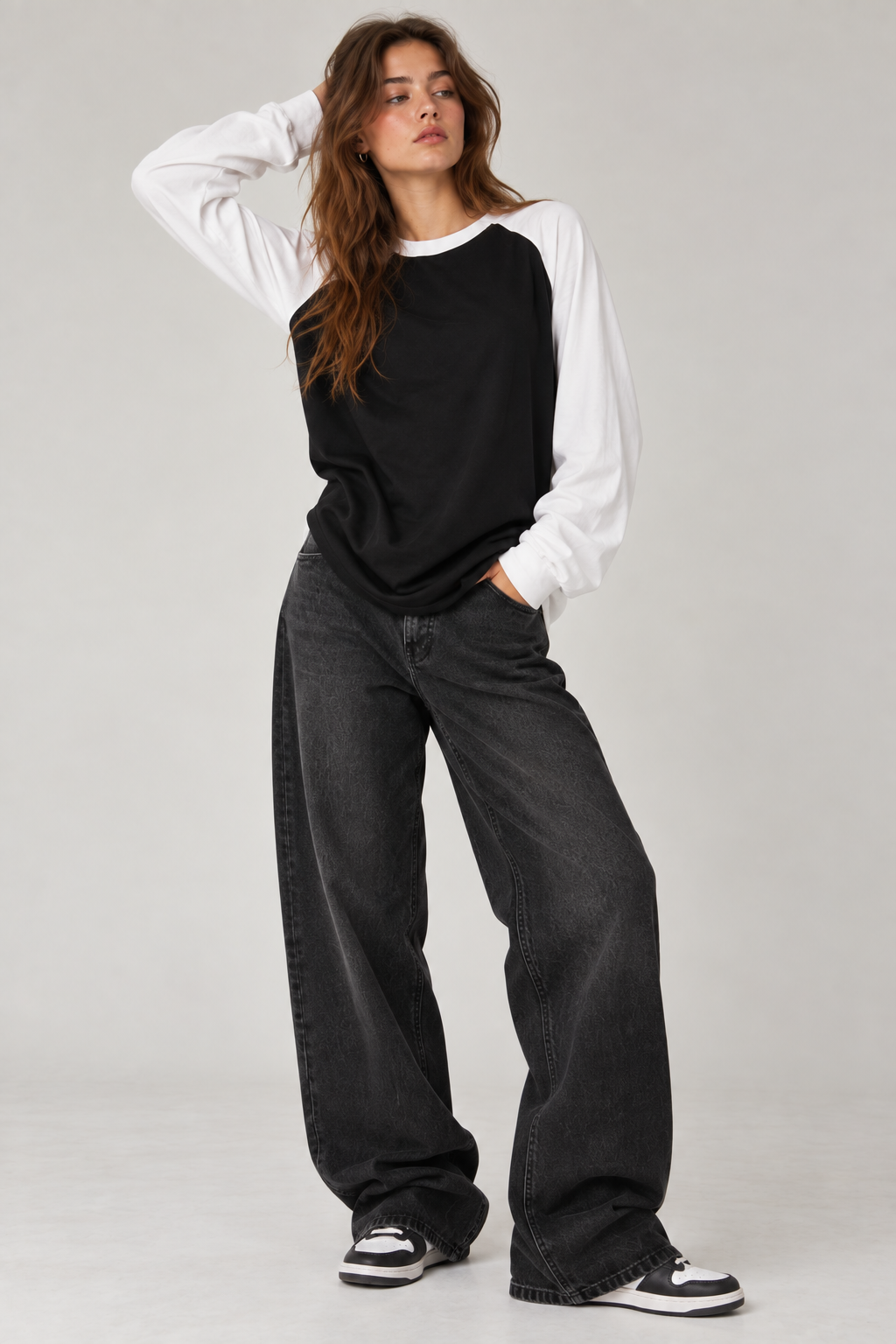 White & Black Full Sleeve Raglan T-Shirt