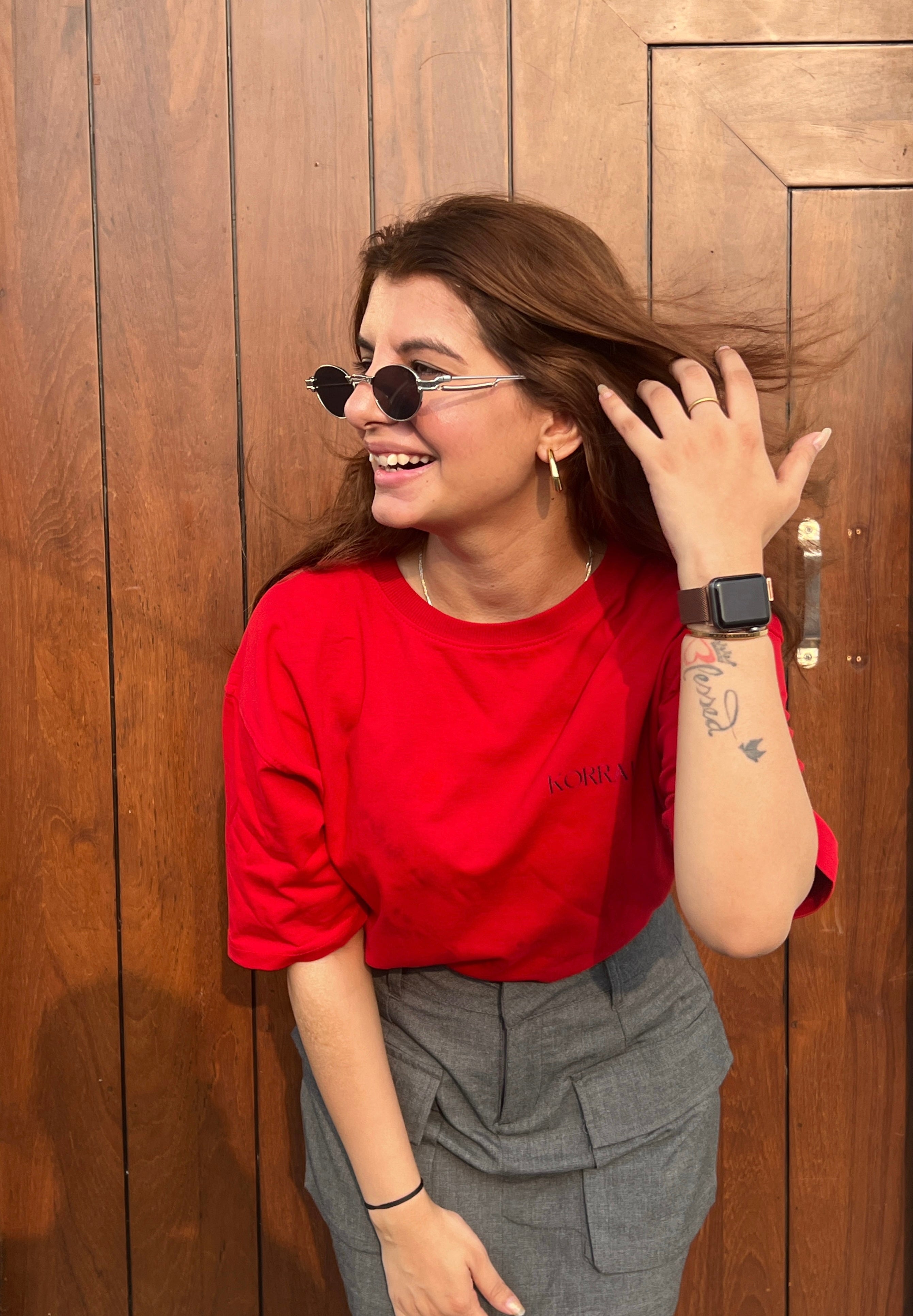 Soft Cotton | Round Neck | Red Basic Oversized Tshirt