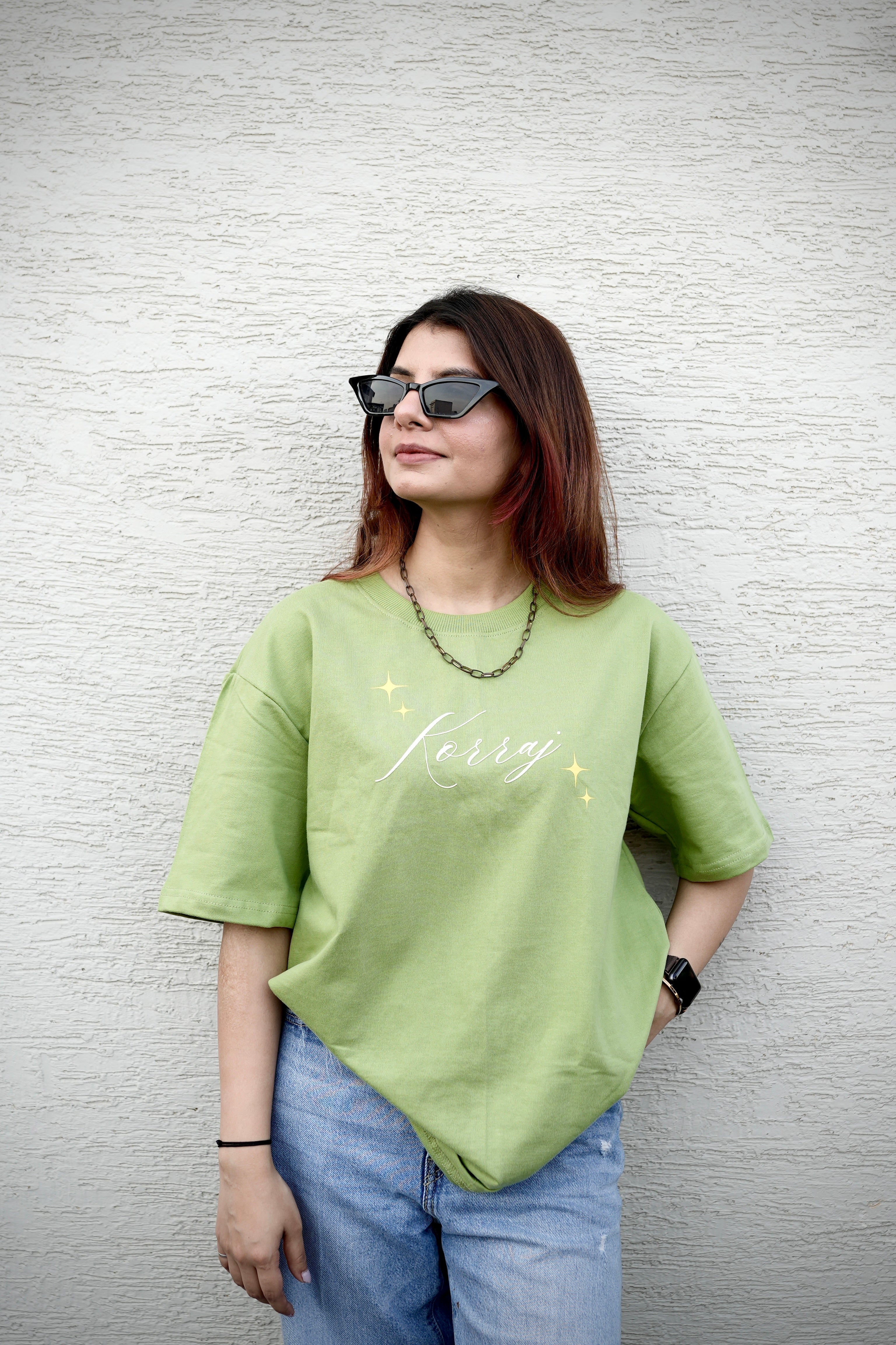 Comfortable | Soft Cotton | Green Glow Up Oversized Tshirt