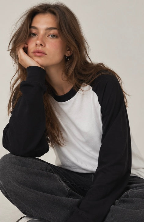 Black & White Full Sleeve Raglan T-Shirt