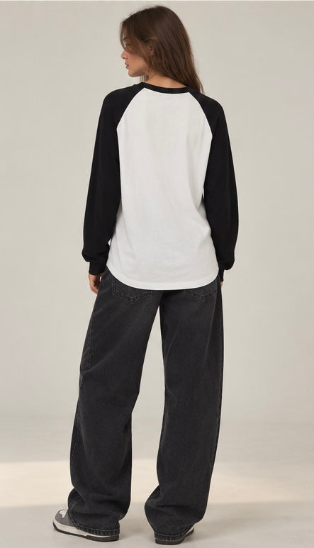 Black & White Full Sleeve Raglan T-Shirt
