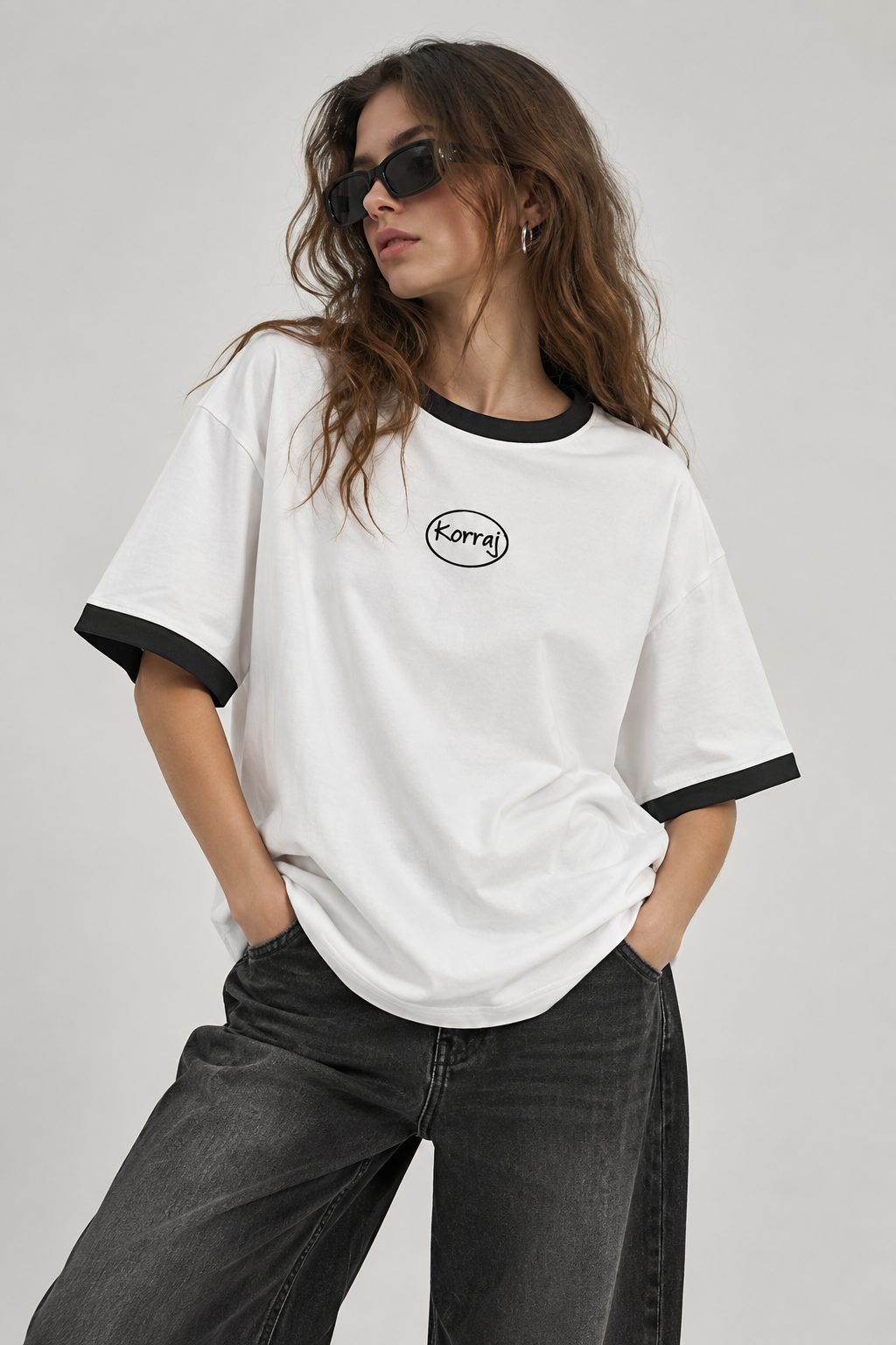 White Oversized Ringer T-Shirt