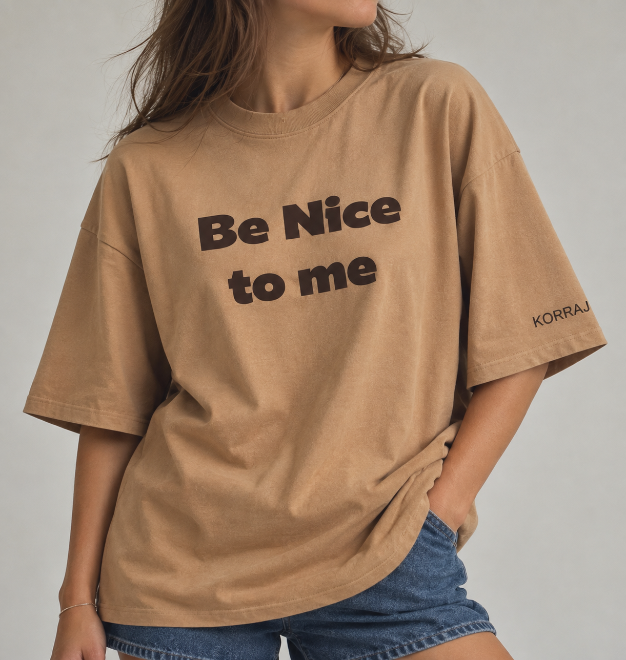 Be Nice Oversized Beige Tshirt
