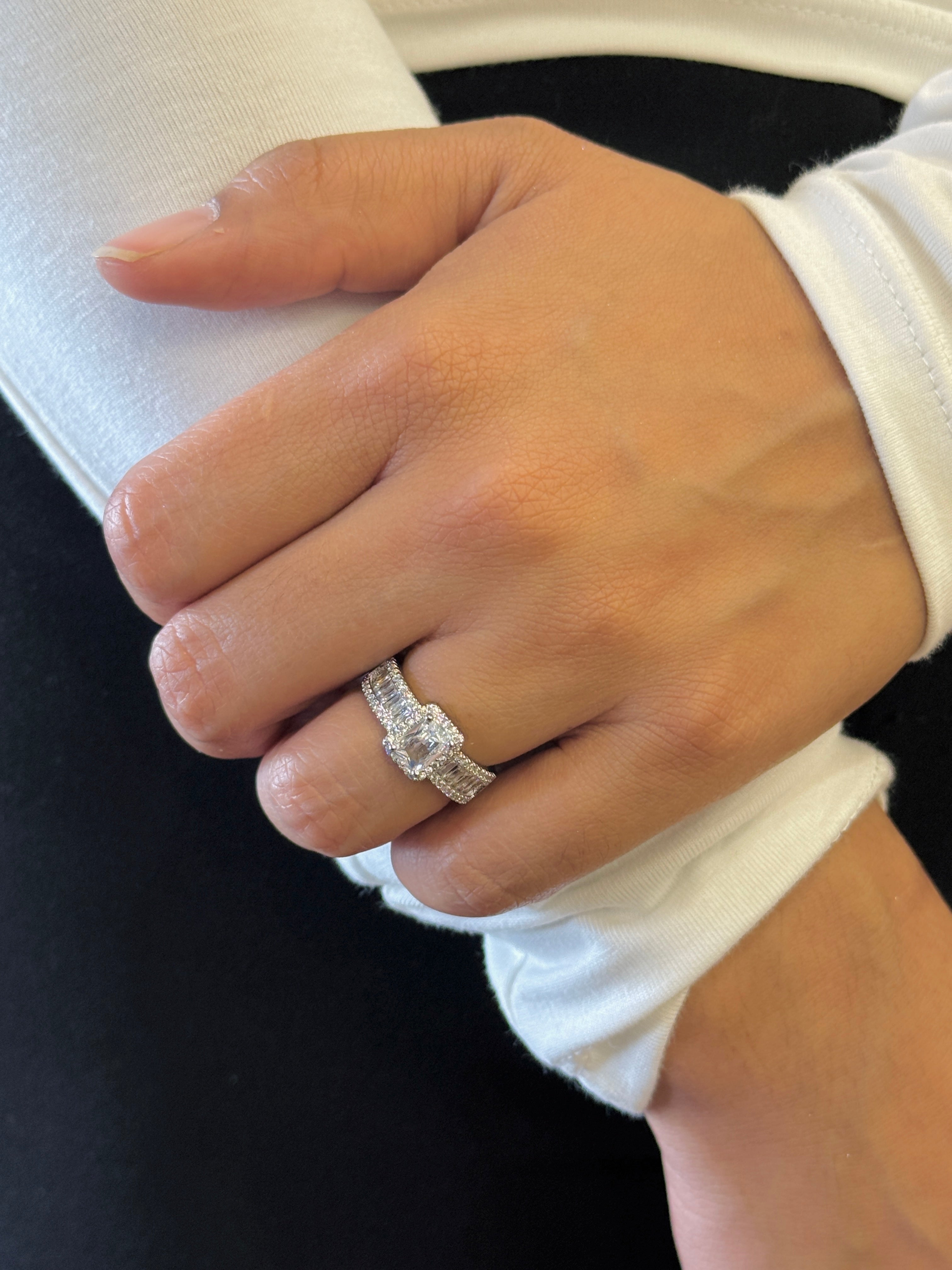 Platinum Plated Studded Stone Ring