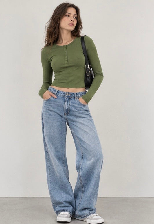 Women Green Button Up Top