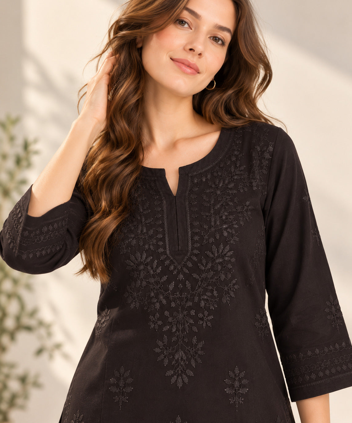 Brown Hand Embroidered Short Kurti