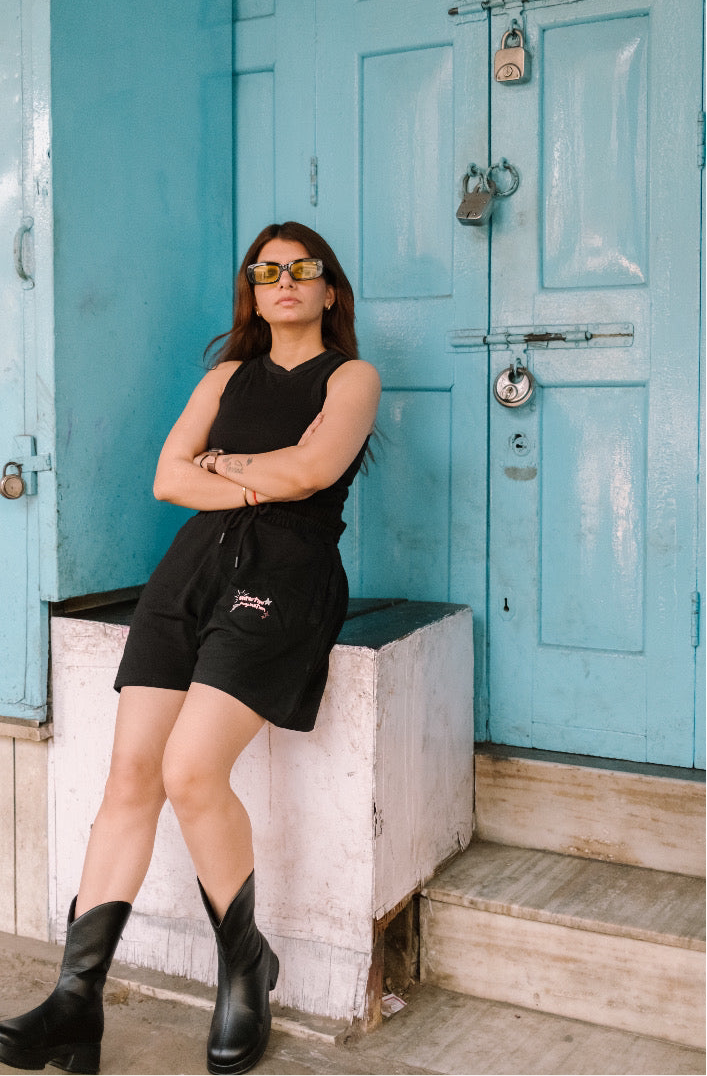 Black Cotton Terry Shorts