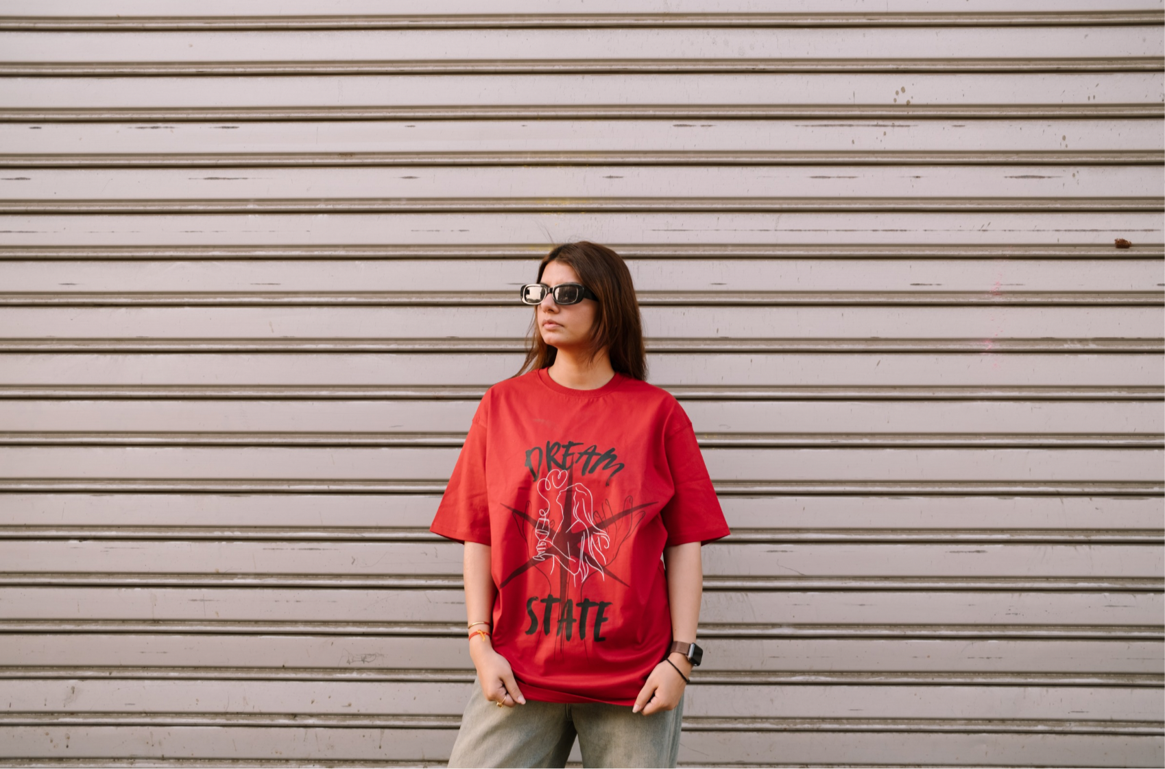 Red|Dream State|Soft Cotton|Oversized Tee