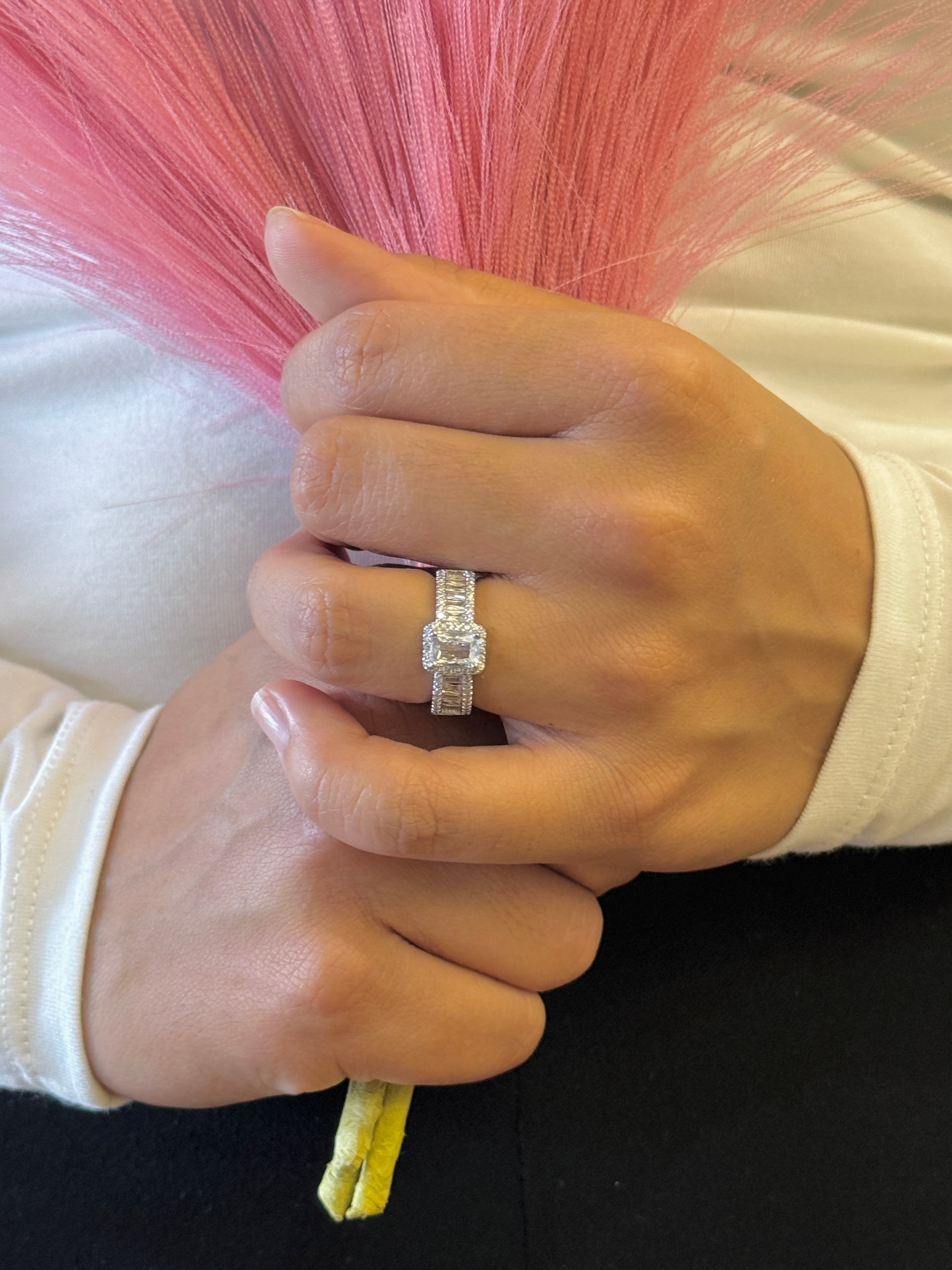 Platinum Plated Studded Stone Ring