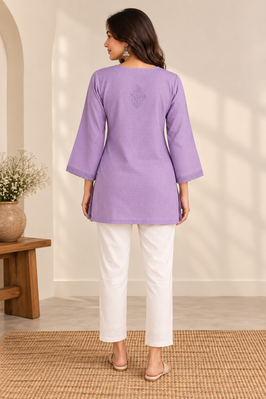Violet Hand Embroidered Short Kurti