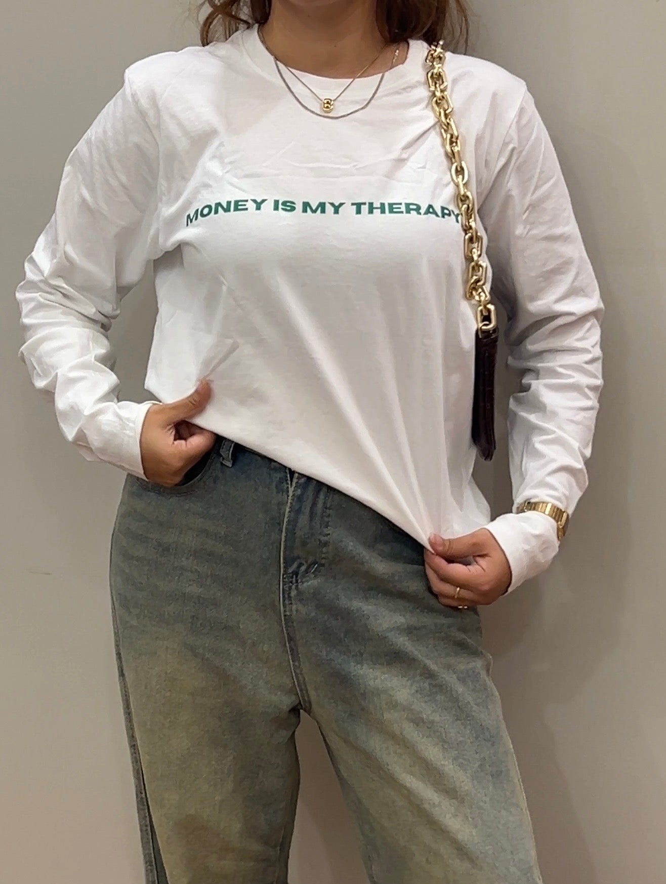 Money Is my Therapy Oversized T-shirt in Full Sleeves