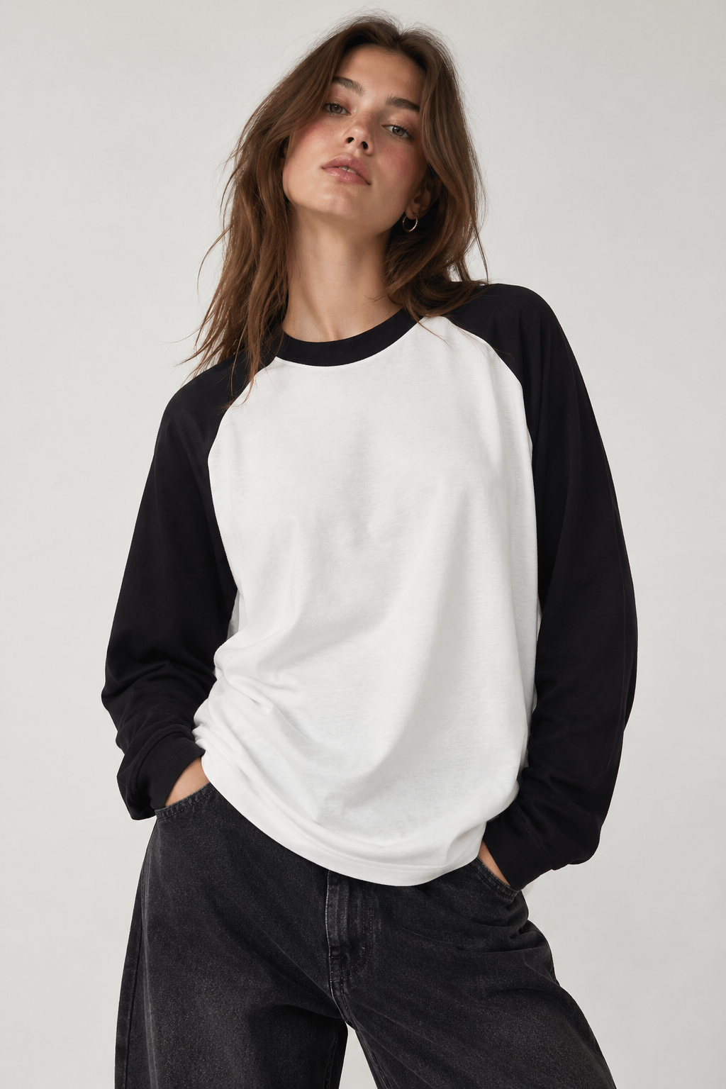 Black & White Full Sleeve Raglan T-Shirt