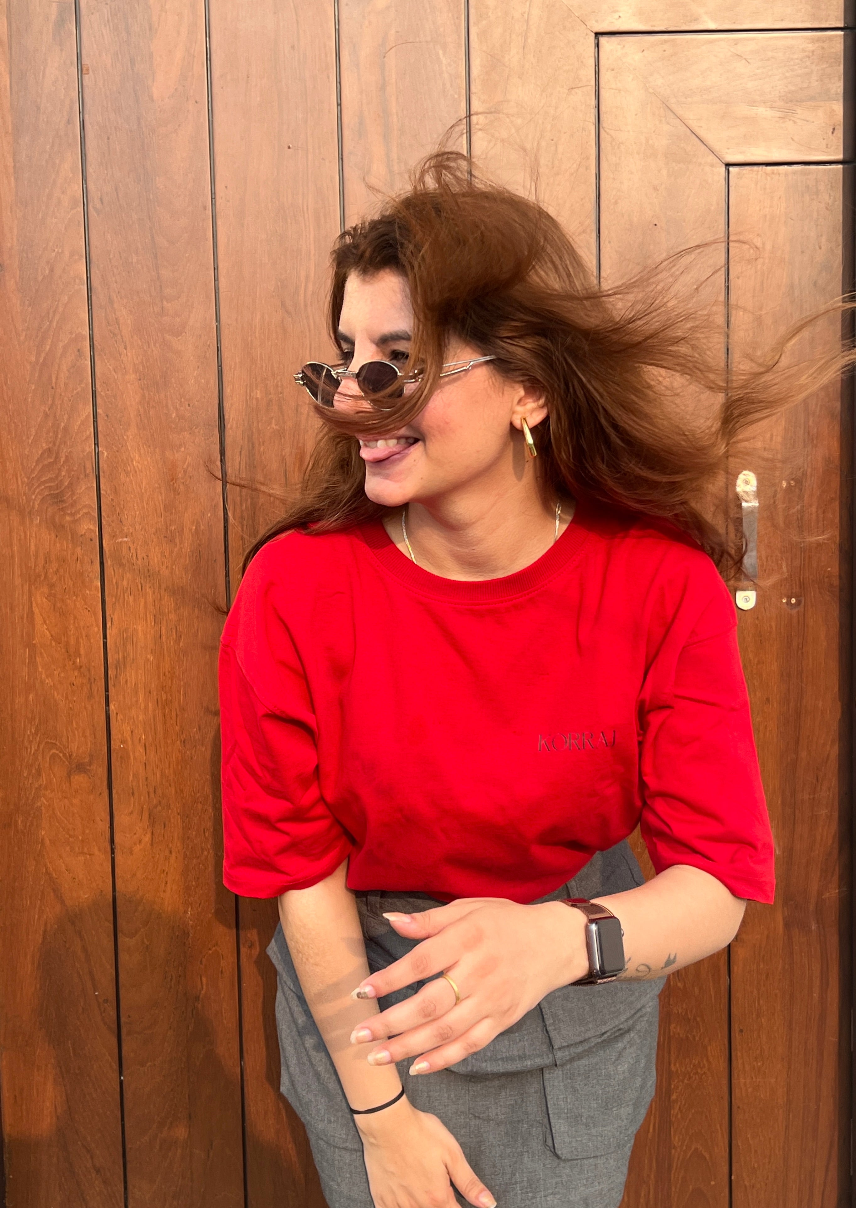 Soft Cotton | Round Neck | Red Basic Oversized Tshirt