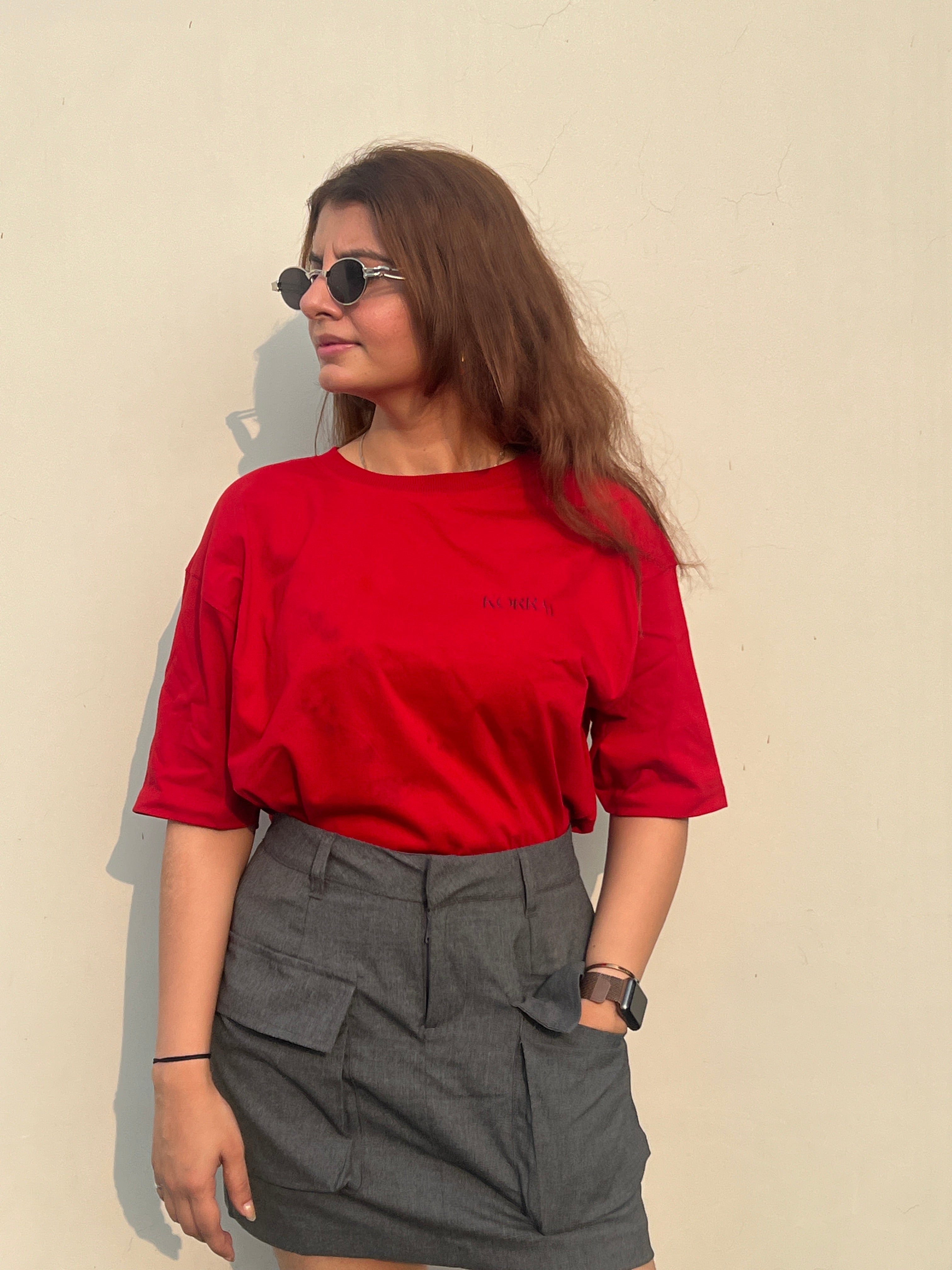 Soft Cotton | Round Neck | Red Basic Oversized Tshirt