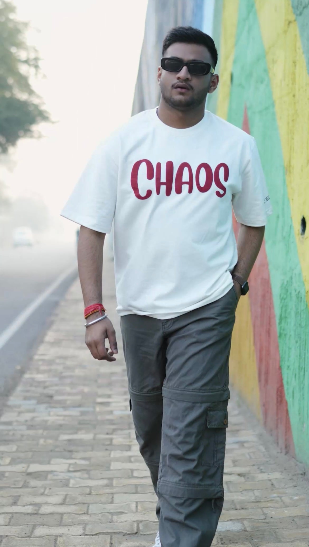 Pure Cotton | Round Neck | Cream Chaos Oversized Tshirt