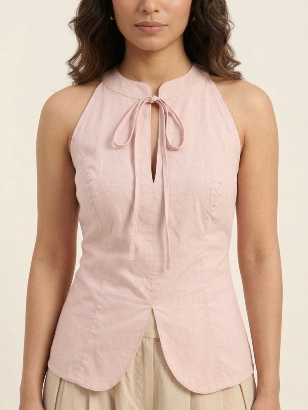 Women Pink Halter Neck Top