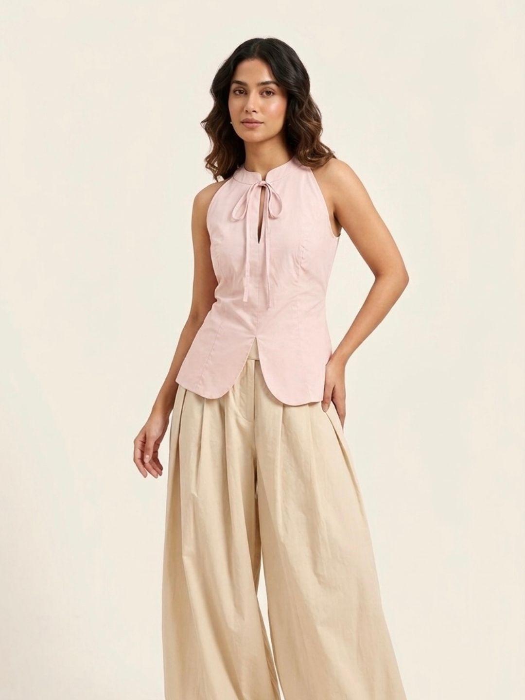 Women Pink Halter Neck Top