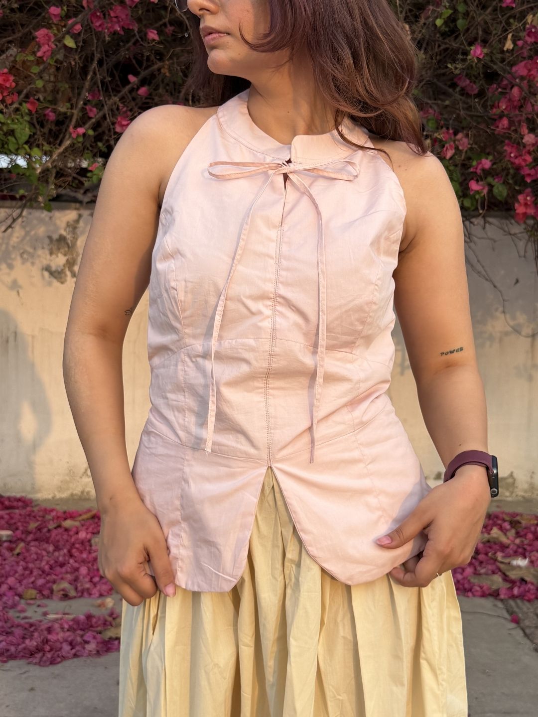 Women Pink Halter Neck Top