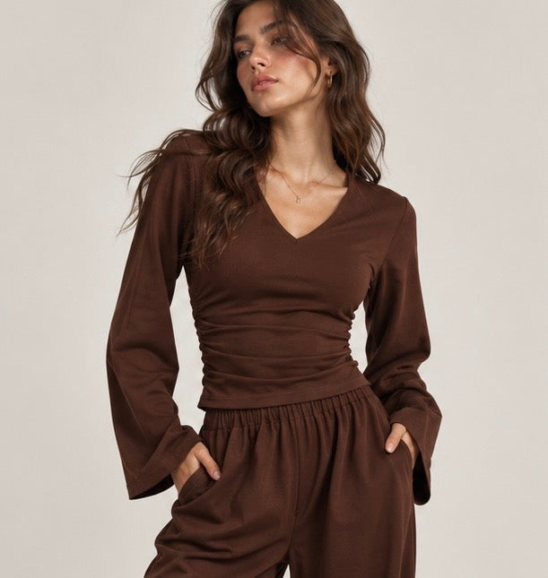 BROWN V NECK CO-ORD SET