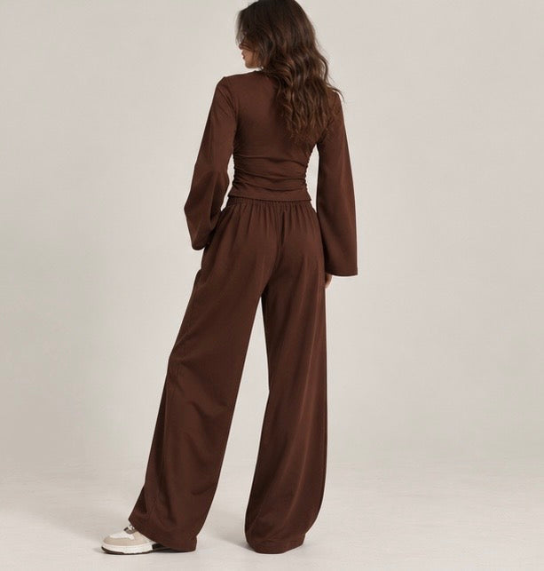BROWN V NECK CO-ORD SET